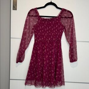The Classic Burgundy Floral Long Sleeve Dress Girls Soze 10/12
